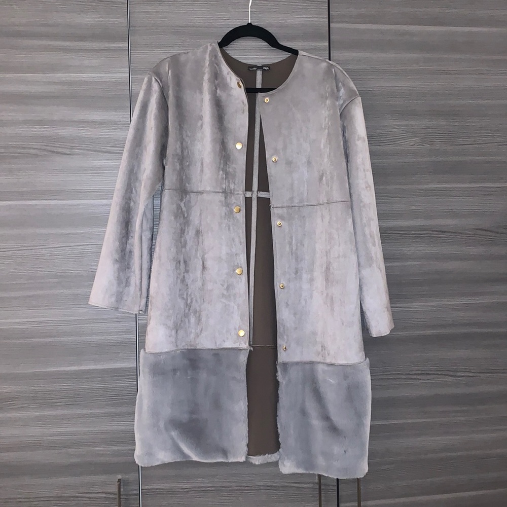 Zara Jacket, Faux Fur Trim, Grey, Size S